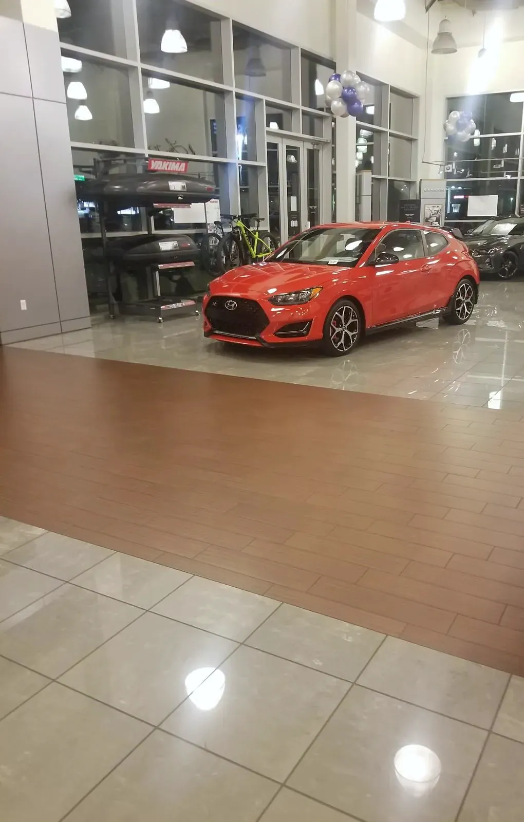 Car showroom with a polished floor